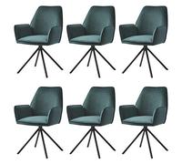 Mendler Set 6X sedie poltroncine Girevole con braccioli Elegante Imbottita HWC-G67 Gambe Nere Velluto Verde