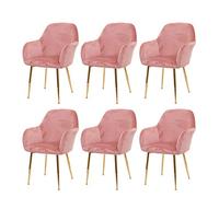 Mendler Set 6X sedie poltroncine HWC-F18 Design retrò Velluto Rosa Gambe Dorate