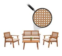 Mendler Set da giardino HWC-N46, da salotto panca da giardino poltrone tavolo, legno di acacia certificato MVG - cuscini avorio