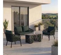 Mendler Set da giardino HWC-P90, esterno divano poltrona tavolo, intreccio in corda stoffa/tessuto (180 g/m²) - verde