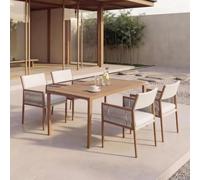 Mendler Set da giardino HWC-Q12, set da esterno composto da tavolo e 4 sedie, in polyrattan olefinico (210 g/m²) - bianco