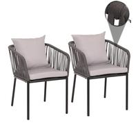 Mendler Set di 2 sedie da giardino HWC-N41, poltrona da esterno, in alluminio intreccio corda - antracite cuscini grigio chiaro