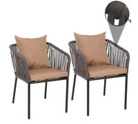 Mendler Set di 2 sedie da giardino HWC-N41, poltrona da esterno, in alluminio intreccio corda - antracite cuscini taupe