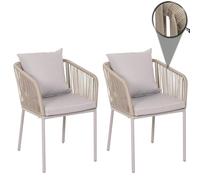 Mendler Set di 2 sedie da giardino HWC-N41, poltrona da esterno, in alluminio intreccio corda - grigio chiaro cuscini grigio