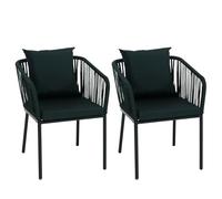 Mendler Set di 2 sedie da giardino HWC-N41, poltrona da esterno, in alluminio intreccio corda - verde cuscini verde scuro