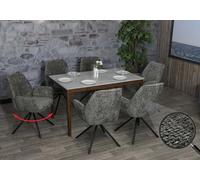 Mendler Set di 6 sedie per sala da pranzo HWC-G67, con braccioli, seduta girevole, tessuto ciniglia Oeko-Tex MVG - grigio scuro