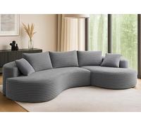 Mendler Set divani sofà HWC-P19, divano a 3 posti lounge, stoffa/tessuto a coste (370 g/m²) penisola a sinistra - grigio chiaro