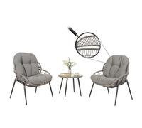 Mendler Set in poly-rattan HWC-N33, salotto da balcone giardino salottino con tavolino - grigio, cuscini grigio scuro