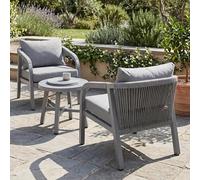 Mendler Set salottino da esterno in alluminio HWC-P82, balcone, sedie e tavolo, stoffa/tessuto (220 g/m²) - grigio chiaro