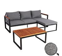 Mendler Set salotto giardino esterno salottino componibile HWC-L26b alluminio legno di acacia cuscini grigio scuro