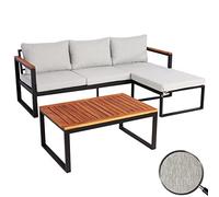 Mendler Set salotto giardino esterno salottino componibile HWC-L26b alluminio legno di acacia cuscini grigio chiaro