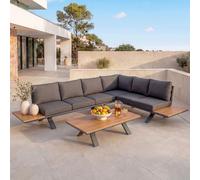 Mendler Set salotto giardino esterno salottino componibile HWC-M62 alluminio polietilene antracite cuscini grigio scuro