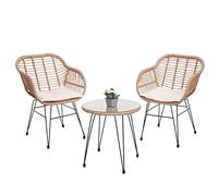 Mendler Set salotto giardino esterno salottino con tavolino HWC-G17 polyrattan design moderno legno chiaro con cuscini avorio