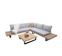 Mendler Set salotto giardino esterno salottino HWC-H54 legno acacia alluminio marrone chiaro con cuscini grigio chiaro