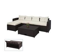 Mendler Set salotto giardino esterno salottino HWC-J34 polyrattan marrone - con cuscini avorio beige