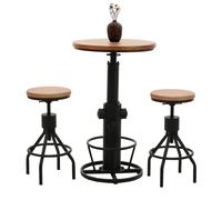 Mendler Set tavolo + 2x sgabelli bar HWC-N17, tavolino alto industriale poggiapiedi girevole altezza regolabile legno - naturale