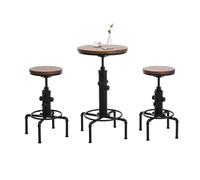Mendler Set tavolo + 2x sgabelli da bar HWC-N23, tavolo alto altezza regolabile girevole acciaio industriale legno - marrone