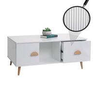 Mendler Tavolino salotto divano HWC-N89, tavolo d'appoggio, 2 cassetti in legno melaminico, 43x100x60cm - bianco