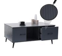 Mendler Tavolino salotto divano HWC-N89, tavolo d'appoggio, 2 cassetti in legno melaminico, 43x100x60cm - aspetto marmo grigio