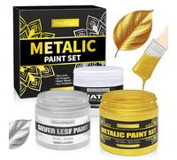 MendMight Gold & Silver - Set di colori acrilici metallici, vernice per metallo, 450 ml (3 x 150 ml), vernice dorata, colore argento e vernice ad acqua, colore acrilico oro metallizzato per arte