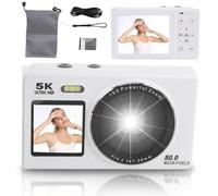 MENDUNER Camera Digitale a Doppio Schermo 5k - Foto da 80 MP e Zoom 18x | Trasferimento WiFi, Fotografia Macro, Filtri di Bellezza con Carta da 32 GB (WHITE)