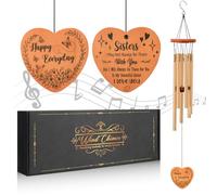Meng Jiaran Campanelli a vento in legno per sorella regalo di compleanno, 66 cm, regalo unico per sorellanza, per esterni, giardino, con raccoglitore per il relax, stampato Happy Everday