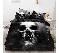 MENGBB 3D Copripiumino Letto Matrimoniale Orrore bianco e nero halloween teschio, 220x240cm Totale 4 Dimensioni con 2 Federa, Copripiumino e federa, camera da letto tre pezzi lenzuola bedding, preveni