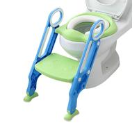 MENGDA Sedile WC per bambini, riduttore WC per bambini, 2 in 1, rialzo WC per bambini, sgabello per scale, capacità di carico 75 kg (con scala, blu + verde)
