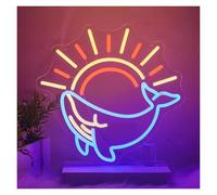 MENGE Lampada segnaletica Insegna Al Neon A Forma Di Balena, Dimmerabile Tramite USB, Luce LED Alba Tramonto Oceano Per Bambini, Camera Da Letto Negozio Decorazioni 37.5cmx36.5cm