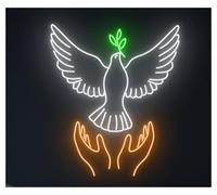 MENGE Lampada segnaletica Insegna Al Neon A Forma Di Colomba, Piccione Volante, Luce LED, Uccello Della Libertà, Foglie, Mano, Ramo, Pianta, Decorazione Da Parete 63cm