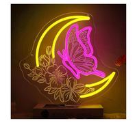 MENGE Lampada segnaletica Insegna Al Neon A Forma Di Farfalla Con Luna, Luce LED Dimmerabile Tramite USB, Per Camera Da Letto, Casa, Feste Compleanno, Decorazione 35.2cmx36.2cm