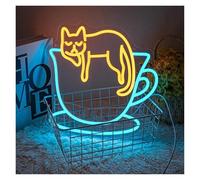 MENGE Lampada segnaletica Insegna Al Neon A Forma Di Gatto Con Scritta Coffee Cat Per Camera Da Letto, Feste, Club, Casa, Negozio, Caffetteria, Arredamento 32x32.5cm