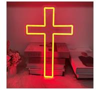 MENGE Lampada segnaletica Insegna Al Neon A LED A Forma Di Croce, Gesù, Decorazione Da Parete Per La Casa, Holly Cross Club, Festa Di Nozze, Lampade Con Interruttore Dimmer USB, 37x26.5cm(C)