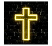 MENGE Lampada segnaletica Insegna Al Neon A LED A Forma Di Croce, Gesù, Decorazione Da Parete Per La Casa, Holly Cross Club, Festa Di Nozze, Lampade Con Interruttore Dimmer USB, 37x26.5cm(B)