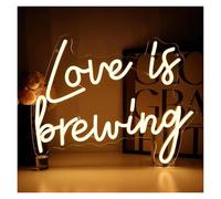 MENGE Lampada segnaletica Insegna Al Neon A LED Dimmerabile Love Is Brewing Per Addio Al Nubilato, Bar, Caffetteria, Matrimonio, Festa Di Fidanzamento, 30cmx38.7cm