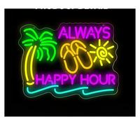 MENGE Lampada segnaletica Insegna Al Neon Always Happy Hour Per Decorazioni Da Parete Estive, Luce A LED Per Camera Da Letto, Pub, Bar, Feste, Spiaggia 42x30cm