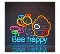 MENGE Lampada segnaletica Insegna Al Neon Bee Happy Per Ristorante, Negozio, Casa, Bar, Caffetteria, Festa, Camera Da Letto, Decorazione Per La Casa 38x30cm