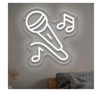 MENGE Lampada segnaletica Insegna Al Neon Con Microfono, Note Musicali, Luce Per Karaoke, Bar Dal Vivo, Studio Di Casa, Decorazione Per Amanti Della Musica, 30,5x29cm