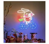 MENGE Lampada segnaletica Insegna Al Neon Con Scritta Coniglietto In Bicicletta Con Luminosità Regolabile, Adatta Per La Decorazione Da Parete Della Stanza Dei Bambini, 76cmx71cm(B)