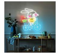 MENGE Lampada segnaletica Insegna Al Neon Con Scritta Coniglietto In Bicicletta Con Luminosità Regolabile, Adatta Per La Decorazione Da Parete Della Stanza Dei Bambini, 76cmx71cm(C)