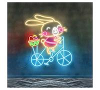 MENGE Lampada segnaletica Insegna Al Neon Con Scritta Coniglietto In Bicicletta Con Luminosità Regolabile, Adatta Per La Decorazione Da Parete Della Stanza Dei Bambini, 76cmx71cm(UN)