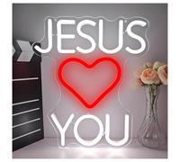 MENGE Lampada segnaletica Insegna Al Neon Jesus Loves You, Decorazione Da Parete Con Atmosfera Religiosa, Luce Dimmerabile USB Per Chiesa, Casa, Camera Da Letto, 31.5x27.4cm