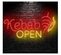 MENGE Lampada segnaletica Insegna Al Neon Kebab Open, Luce A LED, Cibo Da Strada, Cucina, Ristorante, Decorazione Parete, Vetrina, Ingresso Aziendale, 60cm