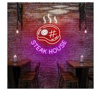 MENGE Lampada segnaletica Insegna Al Neon Steak House Con Luminosità Regolabile, Adatta Per Fast Food, Negozi, Ristoranti, Barbecue, 45cmx51cm(C)