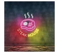MENGE Lampada segnaletica Insegna Al Neon Steak House Con Luminosità Regolabile, Adatta Per Fast Food, Negozi, Ristoranti, Barbecue, 45cmx51cm(B)