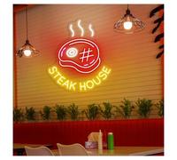 MENGE Lampada segnaletica Insegna Al Neon Steak House Con Luminosità Regolabile, Adatta Per Fast Food, Negozi, Ristoranti, Barbecue, 45cmx51cm(D)