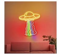 MENGE Lampada segnaletica Luce Al Neon Arcobaleno UFO Con Luminosità Regolabile, Adatta Per Decorazioni Di Feste E Atmosfere Festive, 38cmx43cm(C)
