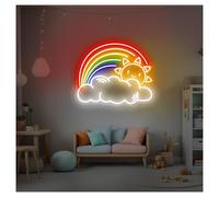 MENGE Lampada segnaletica Luci Al Neon Arcobaleno, Nuvola E Sole, Luminosità Regolabile, Adatte Per Decorazioni Da Parete Per Studio E Casa, 39cmx48cm(C)