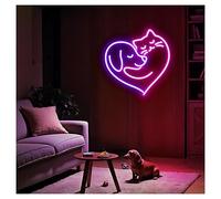 MENGE Lampada segnaletica Luci Al Neon Con Scritta Cane Ama I Gatti, Luminosità Regolabile, Adatte Per Decorazioni Da Parete In Studio, Caffetteria, 38cmx38cm(C)