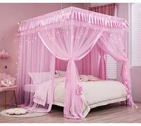 Mengersi Tende a baldacchino per letto queen size, baldacchino per letto da principessa, tende a baldacchino per letto da principessa, zanzariera, decorazione per camera da letto, rosa